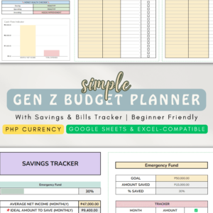 Simple Gen Z Budget Planner Template with Savings & Bills Tracker (Google Sheet Template)